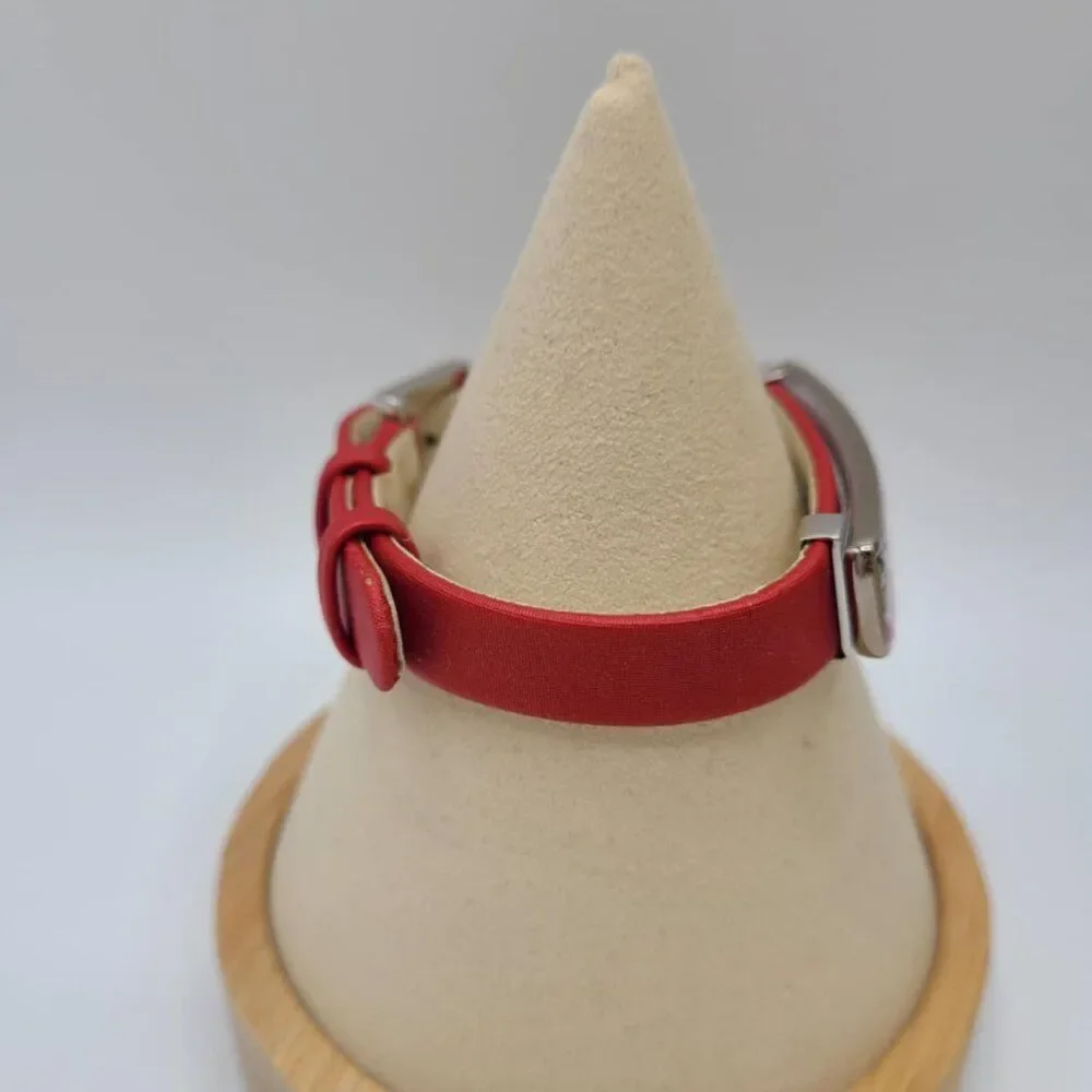 Bernaraud Limoges Porcelain Red Floral Red Leather Bracelet NWOT!